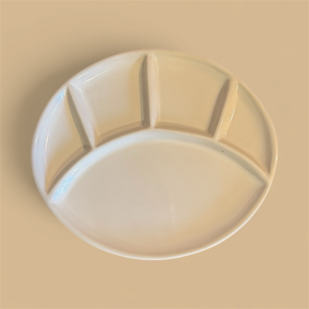 Set of 2 vintage Mid-Century Fondue / TV Dinner Plates — Heavy Stoneware USA 925